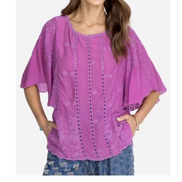 new Johnny Was Sunflower Alta Orchid Embroidered Flare Boho Blouse Top - Picture 4 of 13